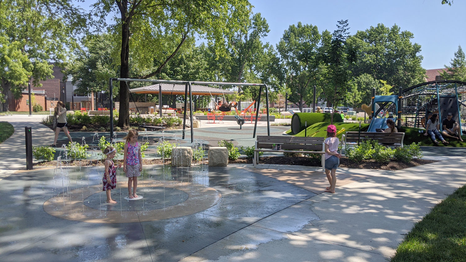 This is an image of downtown overland park thompson splash pad playground web