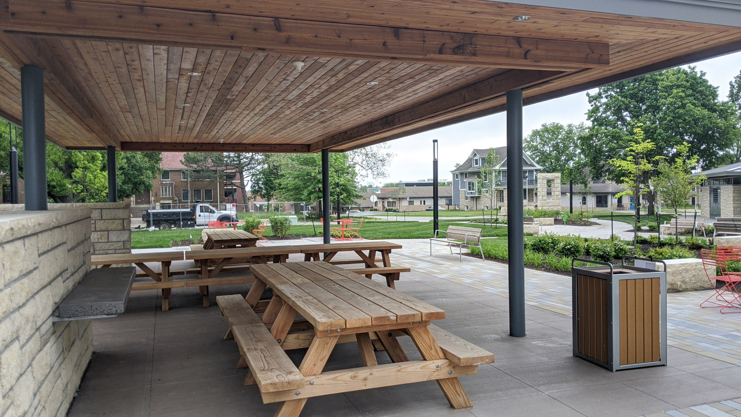 This is an image of downtown overland park thompson park large shelter picnic table web